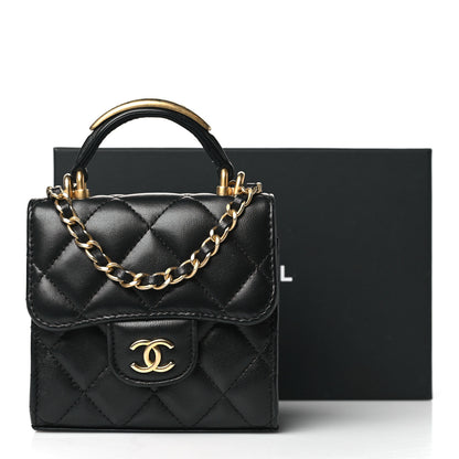 Chanel Lambskin Quilted Metal Top Handle Flap Clutch With Chain Black Black 11 of 11