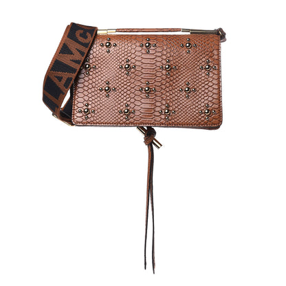 Stella McCartney Alter Snake Embossed Studded Small Flo Shoulder Bag Cinnamon 1 of 8