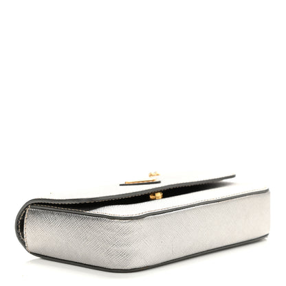 Prada Saffiano Lux Chain Shoulder Bag Argento 4 of 17