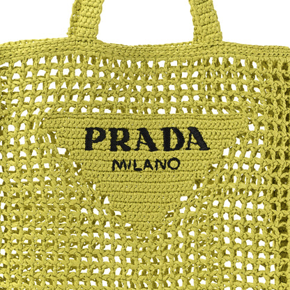 Prada Yarn Raffia Effect Crochet Logo Embroidered Tote Bag Cedro 7 of 9