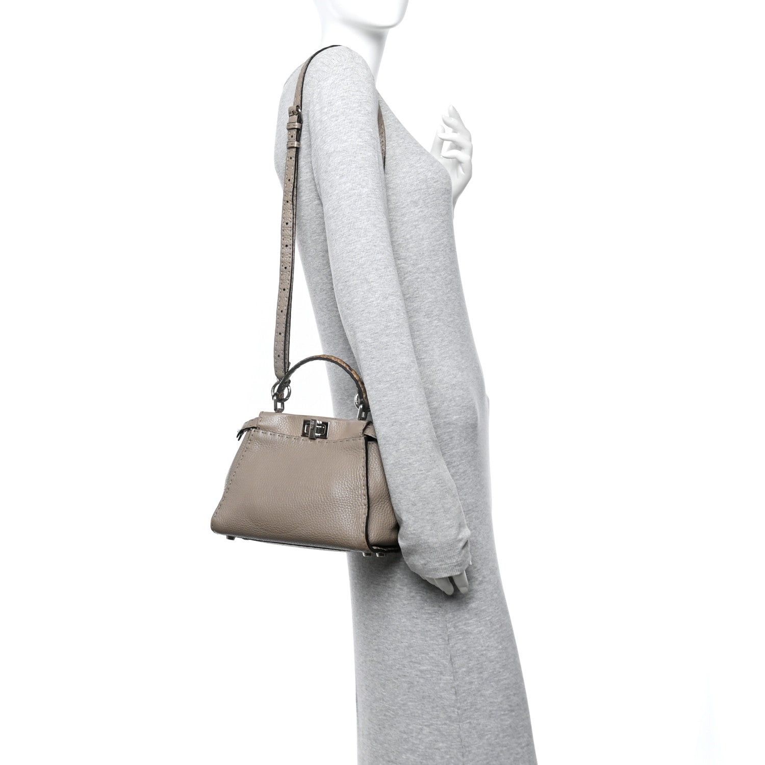 Fendi Cuoio Romano Snakeskin Selleria Mini Peekaboo Iconic Satchel Roccia Corda 2 of 17
