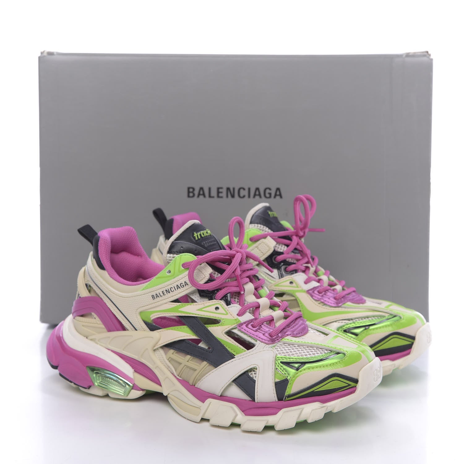 Balenciaga Rubber Mesh Bi-Color Mens Track.2 Open Sneakers 41 White Green Pink 10 of 10