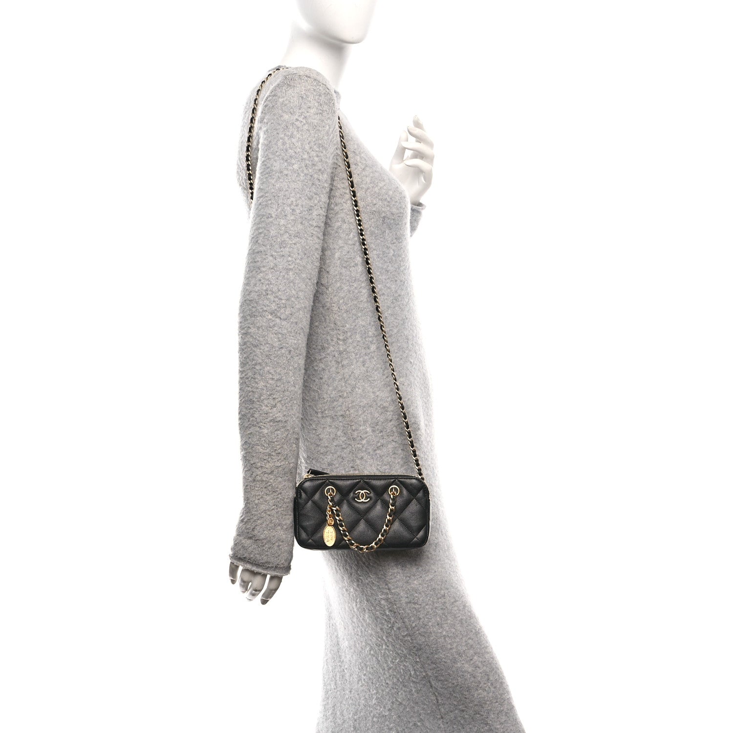 Chanel Caviar Quilted Top Handle Phone Holder With Chain Black 2 of 12