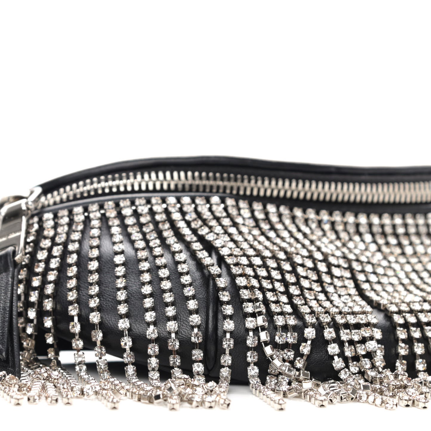 Nappa Crystal Fringe Belt Bag Black