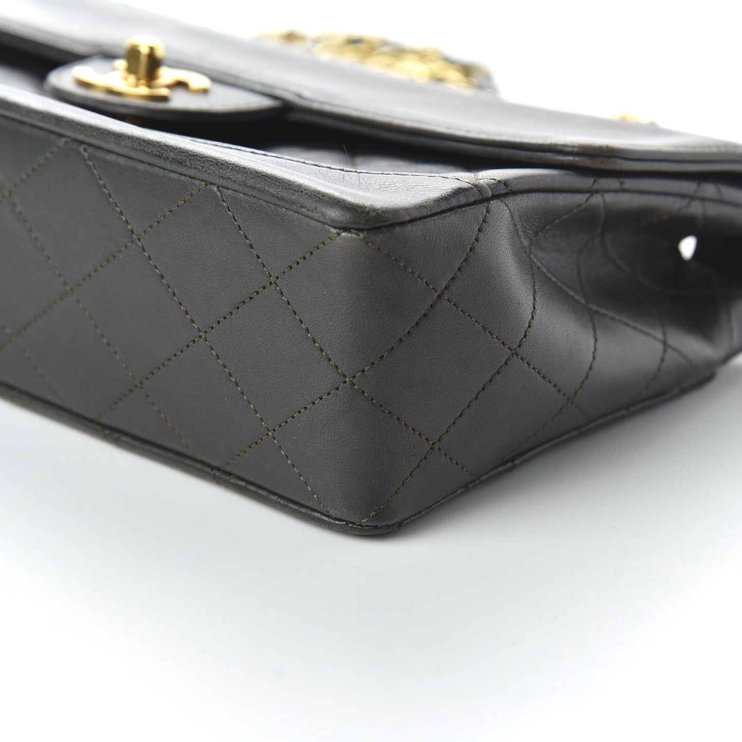 Lambskin Quilted Small Single Flap Dark Grey