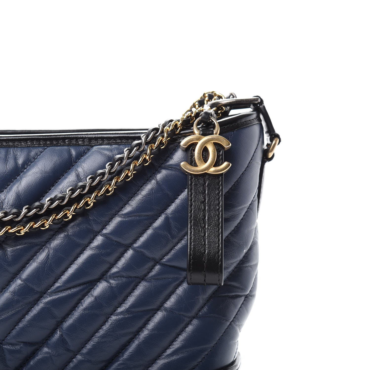 Chanel Aged Calfskin Chevron Quilted Medium Gabrielle Hobo Navy Black 8 of 10