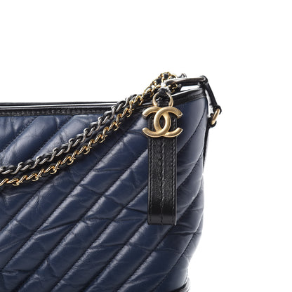 Chanel Aged Calfskin Chevron Quilted Medium Gabrielle Hobo Navy Black 8 of 10