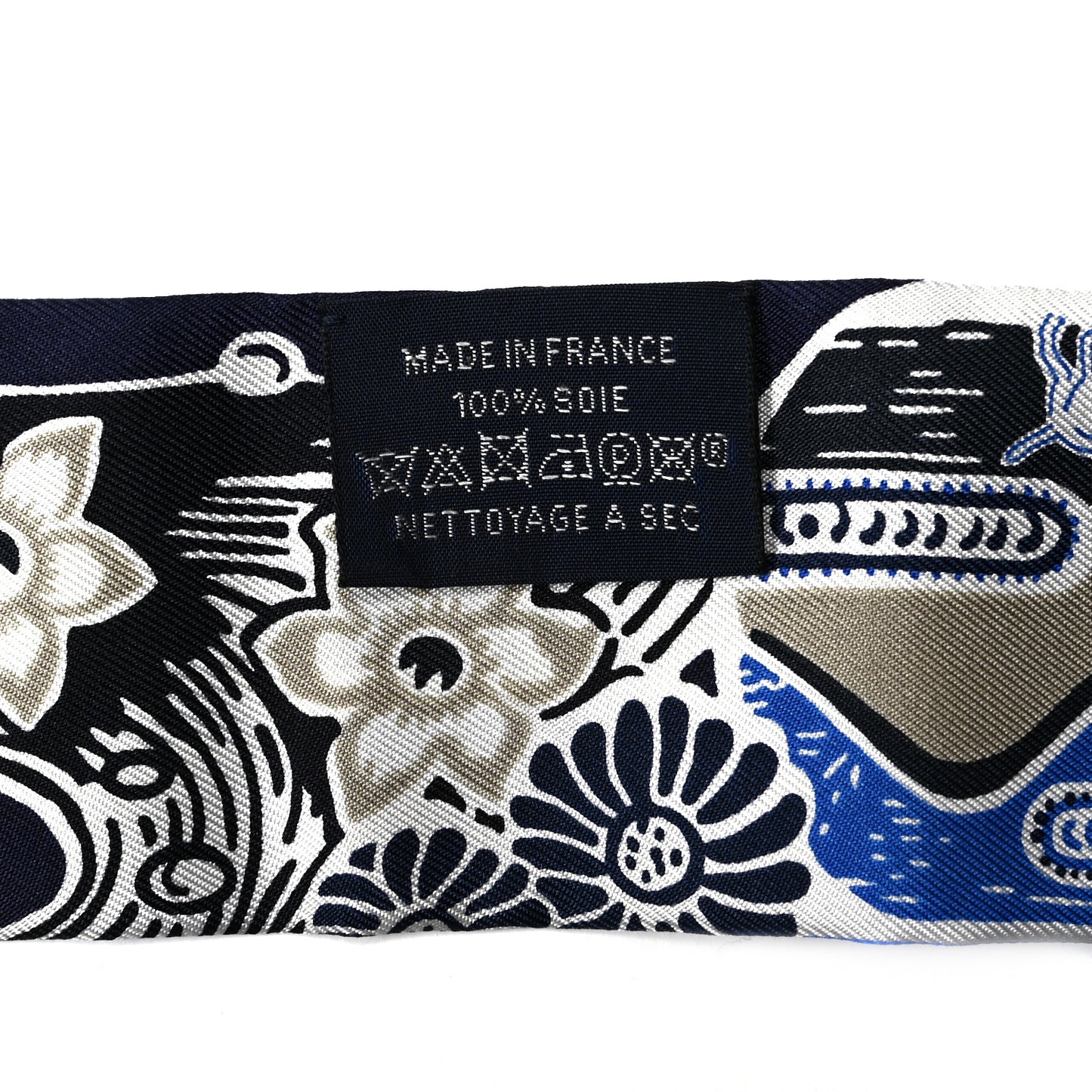 Silk Bingata Twilly Marine Tabac White