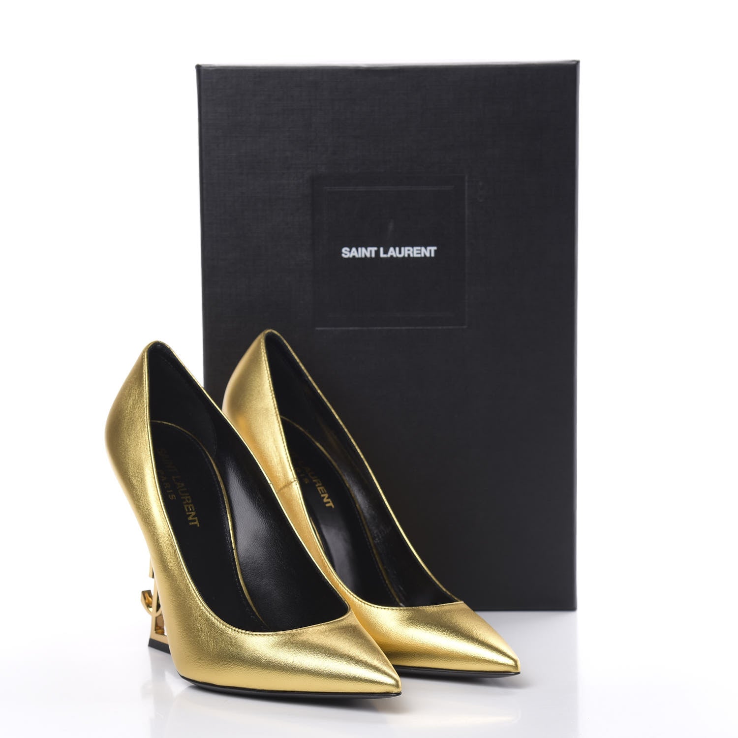 Saint Laurent Calfskin Opyum 100 Pumps 38 Gold 9 of 9