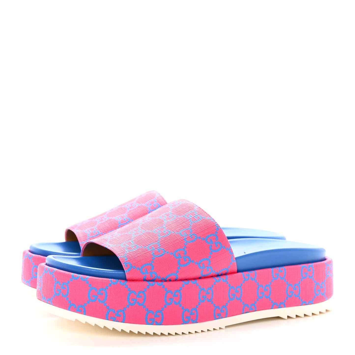 GG Supreme Joy Monogram Angelina Platform Slide Sandals 40.5 Fuxia Blue