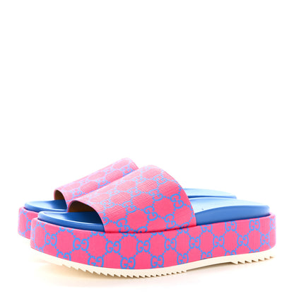 Gucci GG Supreme Joy Monogram Angelina Platform Slide Sandals 40.5 Fuxia Blue 3 of 12