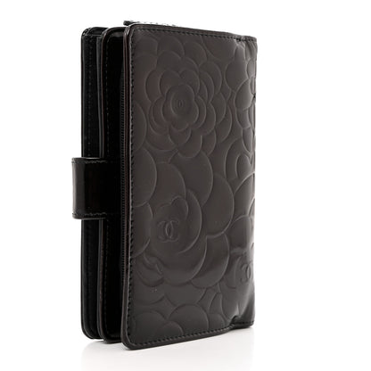 Chanel Patent Camellia Embossed Zipped Pocket Wallet Black 3 of 9