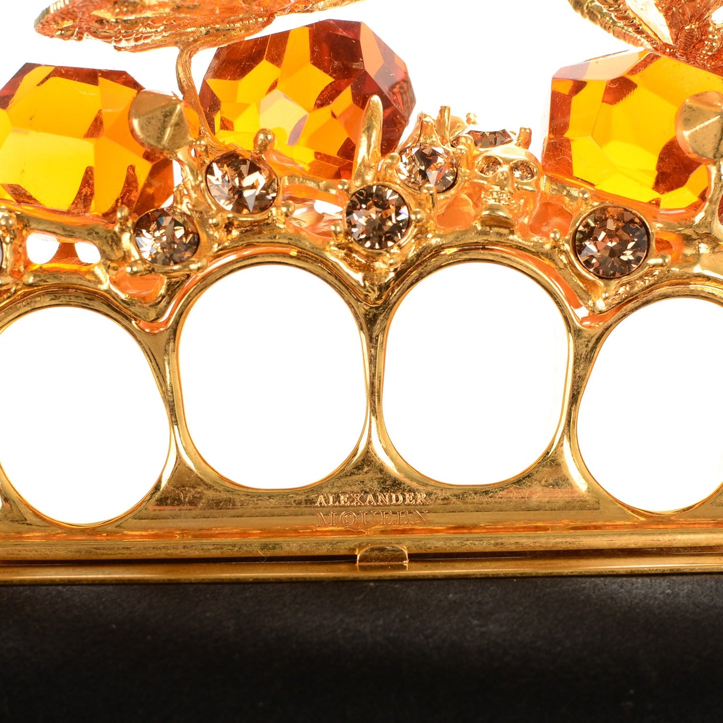 Satin Butterfly Knuckle Duster Box Clutch Black