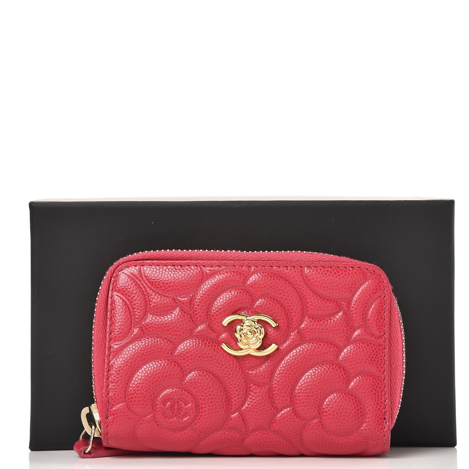 Chanel Caviar Camellia Embossed Zip Coin Purse Dark Pink 8 of 8