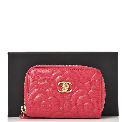Chanel Caviar Camellia Embossed Zip Coin Purse Dark Pink 8 of 8