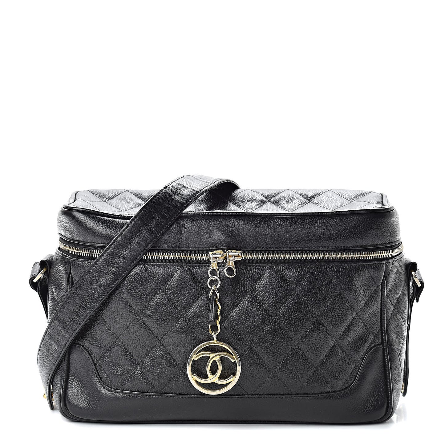 Caviar Quilted Vanity Train Case Shoulder Bag Black