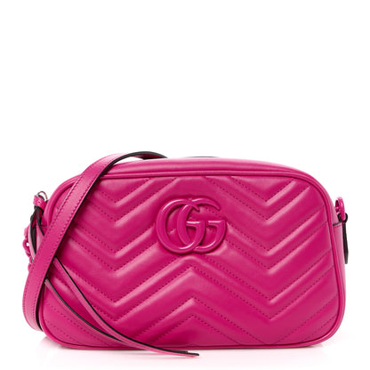 Gucci Calfskin Matelasse Monochrome Small GG Marmont Chain Shoulder Bag Classic Fuxia 1 of 13