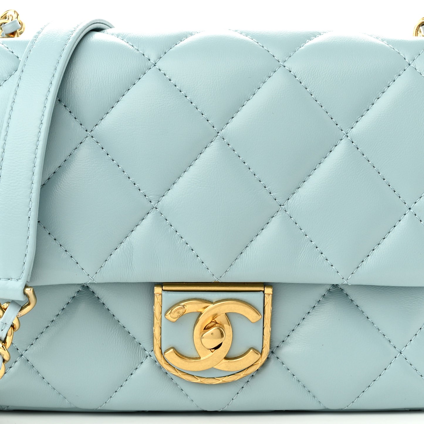 Lambskin Quilted Mini Flap Light Blue