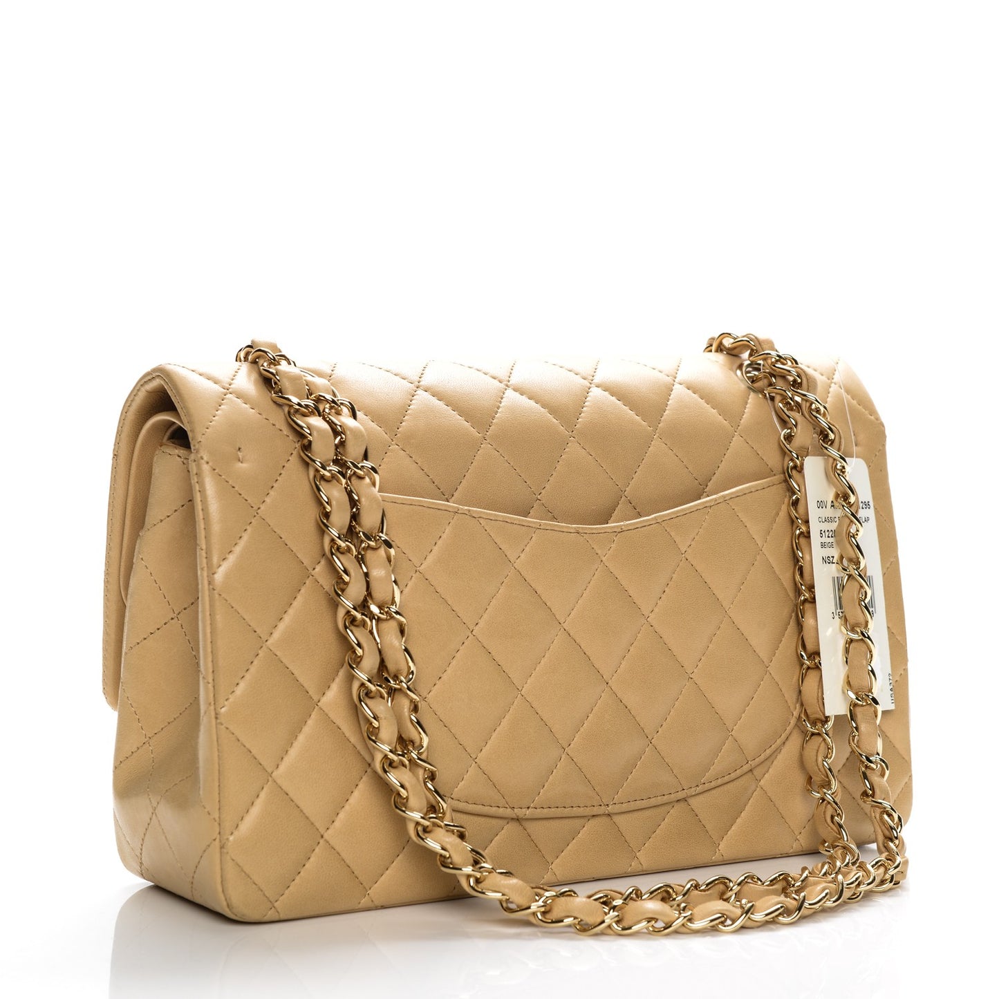 Lambskin Quilted Medium Double Flap Beige