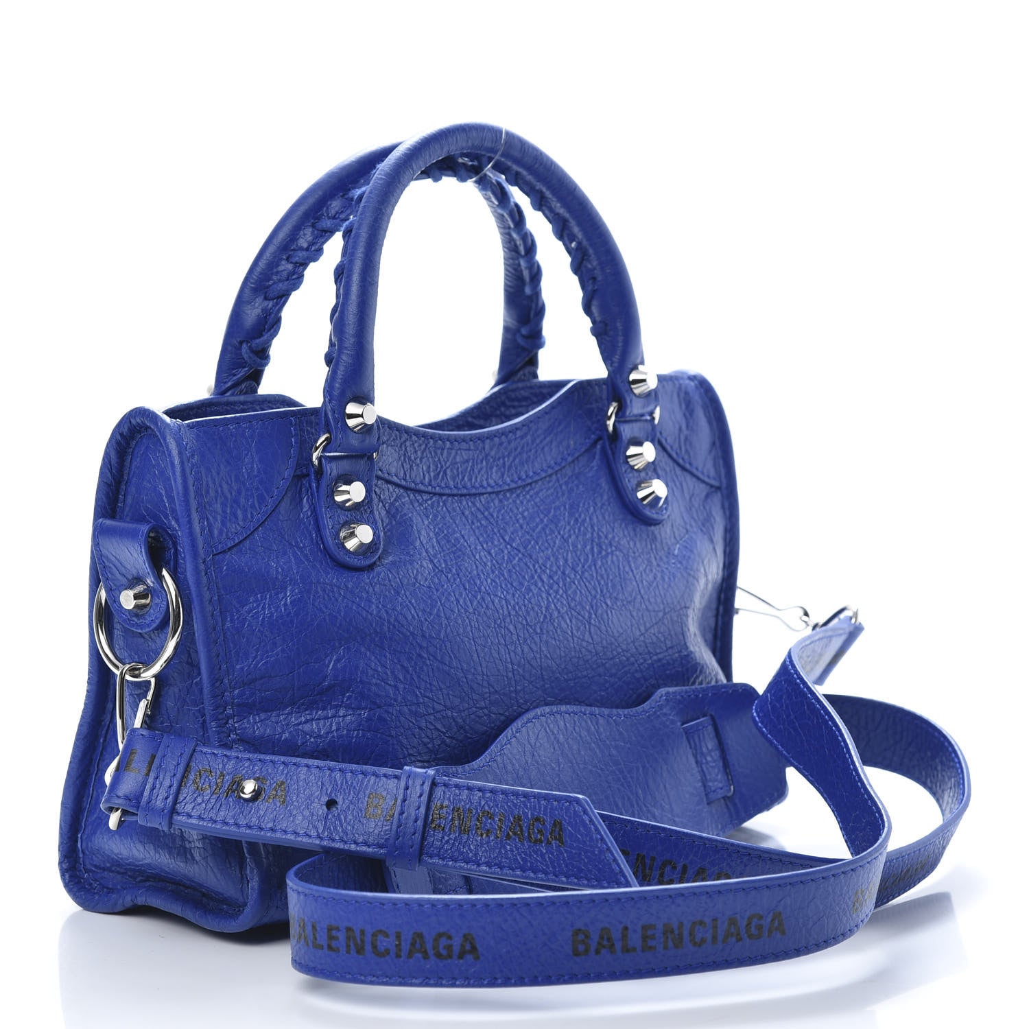 Balenciaga Agneau Classic Silver Hardware Mini City Logo Strap Bleu Electric Black 3 of 10