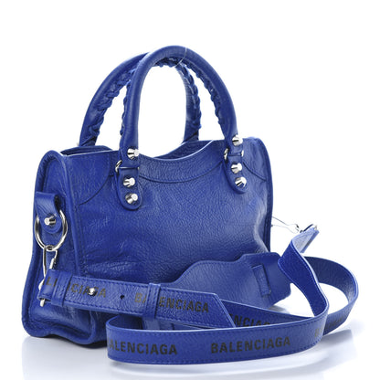 Balenciaga Agneau Classic Silver Hardware Mini City Logo Strap Bleu Electric Black 3 of 10