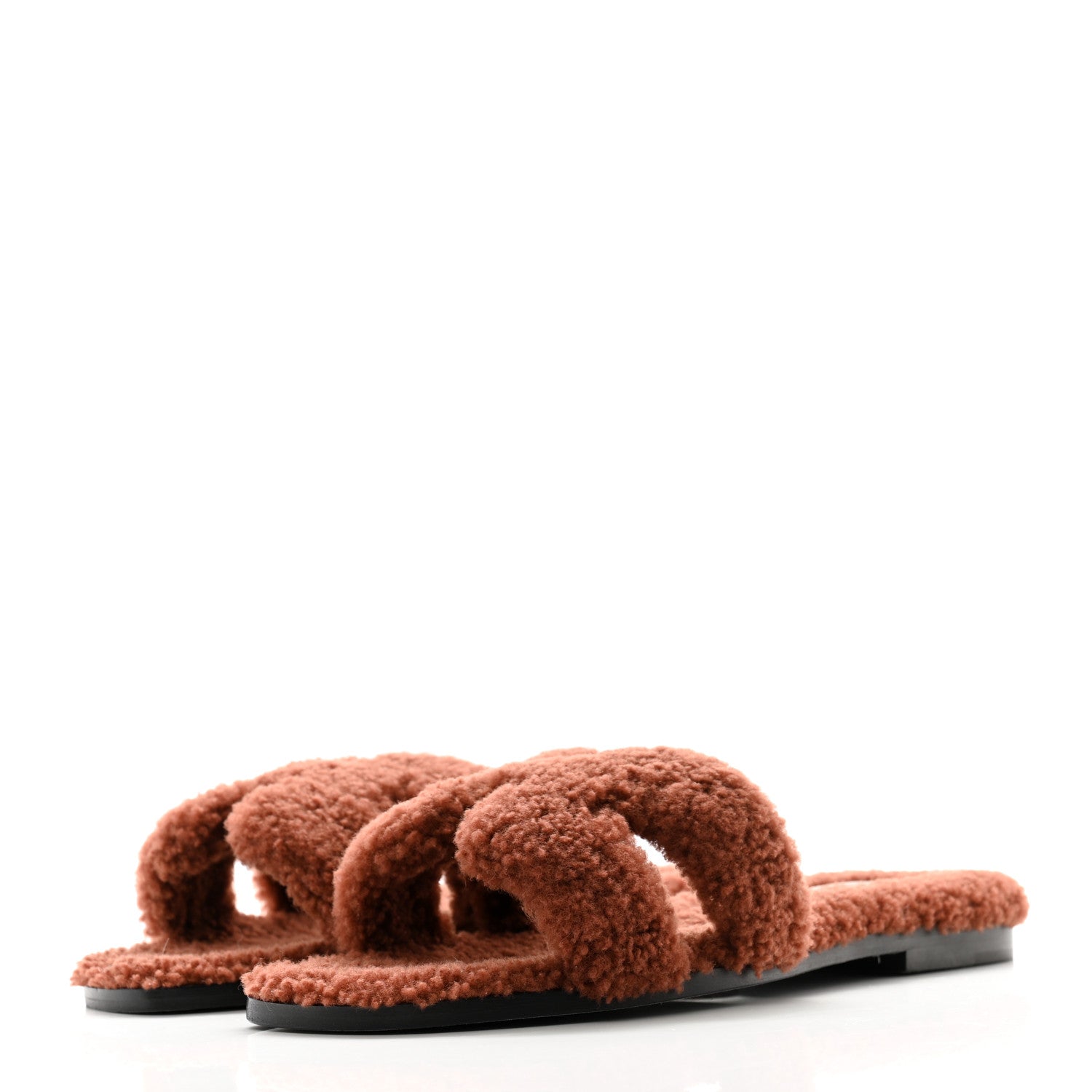 Hermes Woolskin Oran Sandals 38.5 Cognac 3 of 10