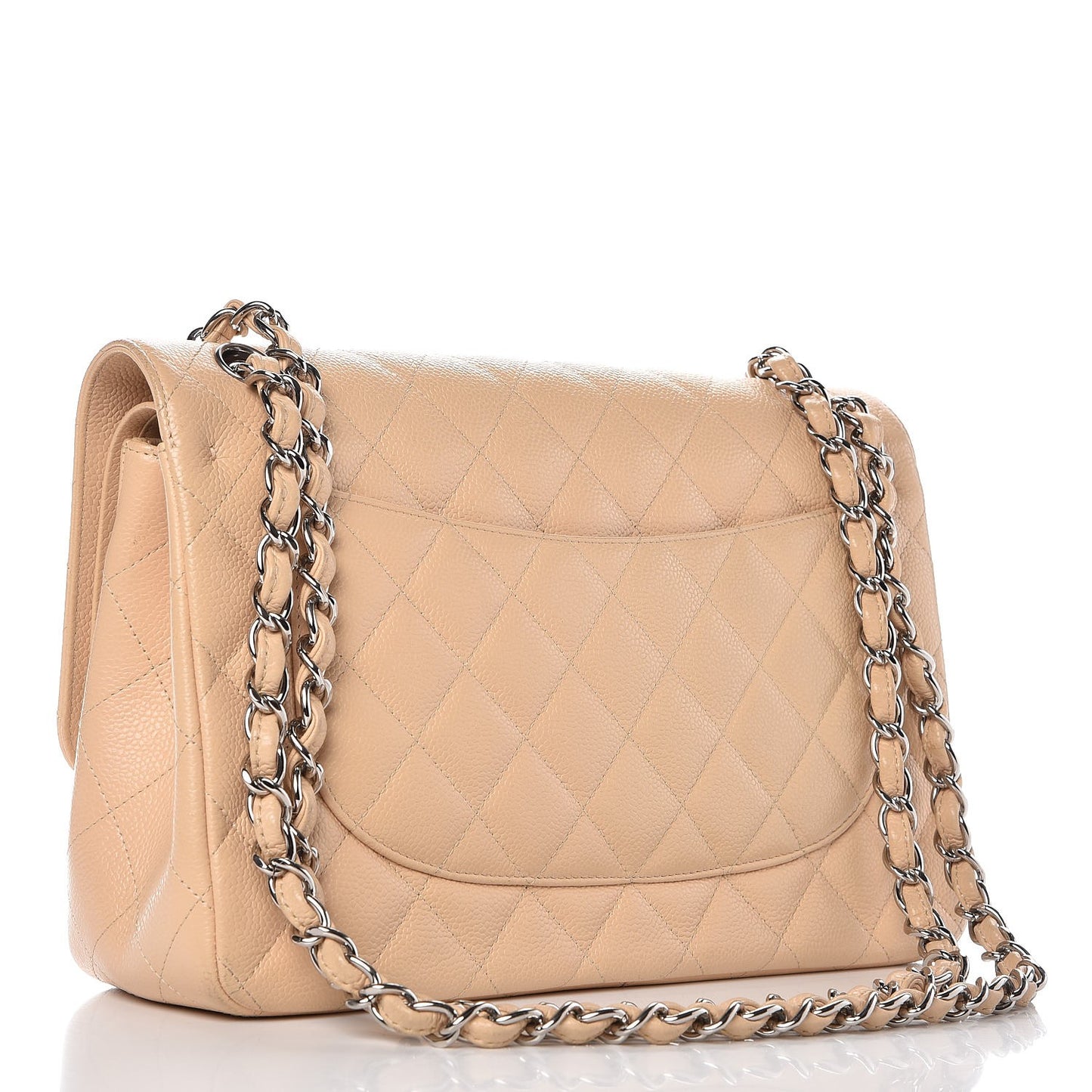 Caviar Quilted Jumbo Double Flap Beige Clair