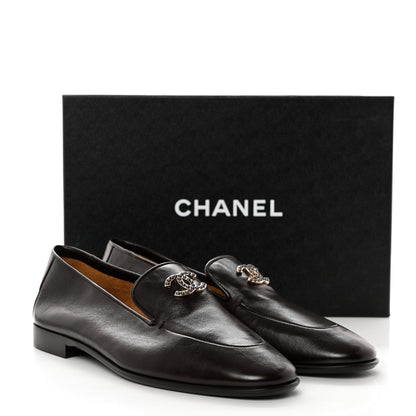 Chanel Shiny Calfskin CC Loafers 40 Dark Brown 9 of 9