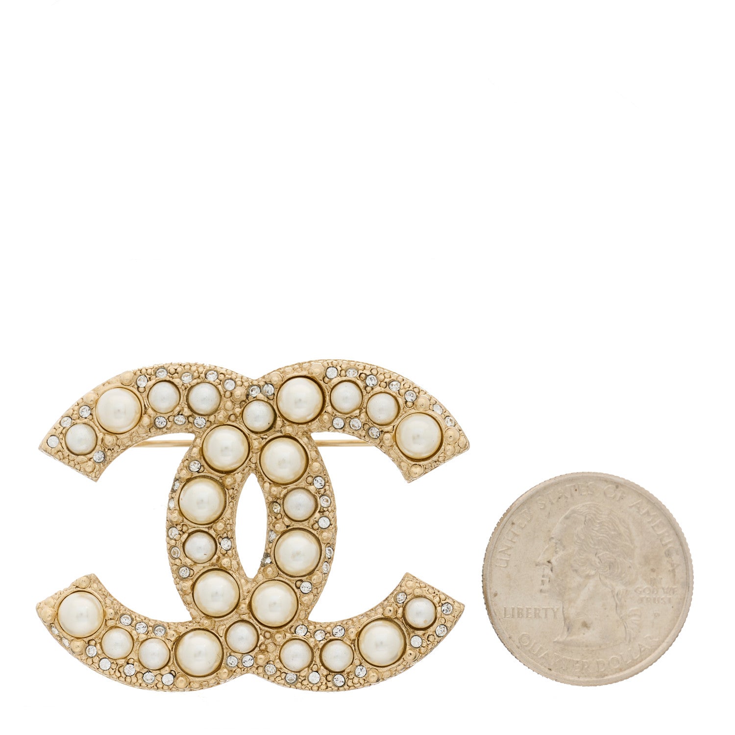 Chanel Metal Crystal Graduated Pearl CC Brooch Gold 2 of 5