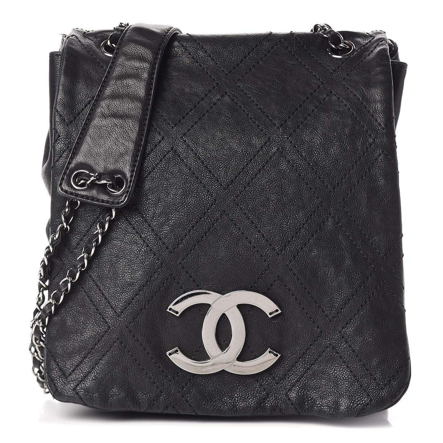 Calfskin Diamond Stitch Large Messenger Black