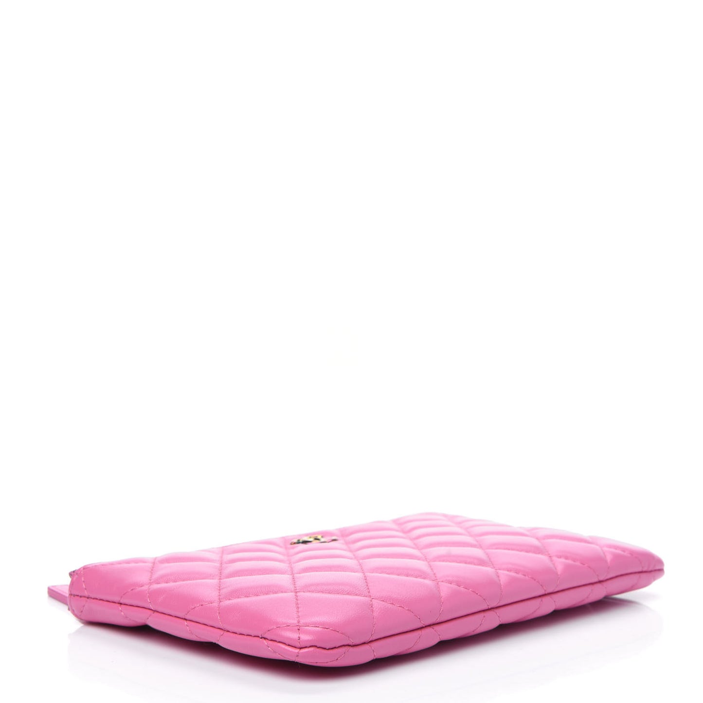 Lambskin Quilted Zipped Pouch Pink Yellow