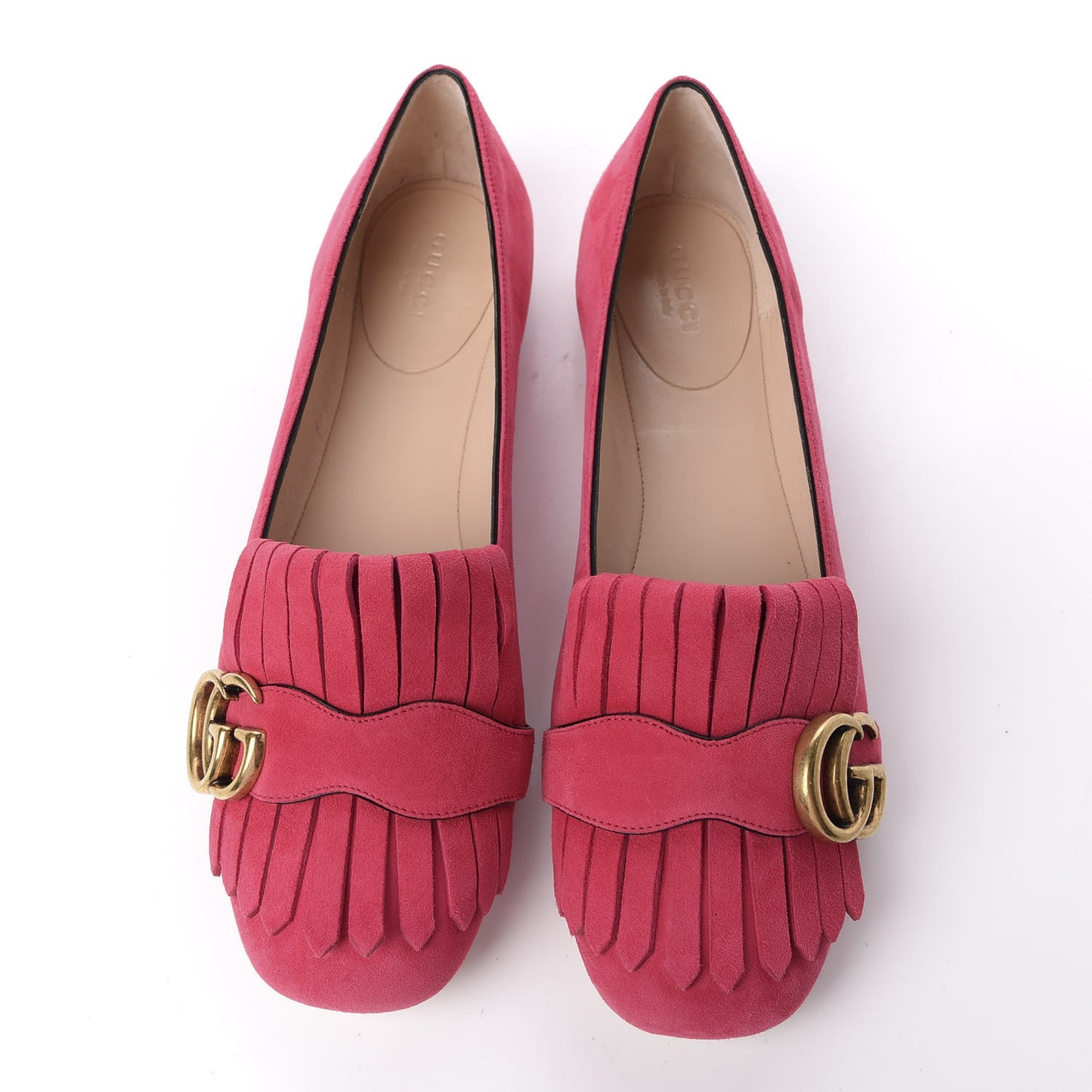 Kid Scamosciato GG Marmont Fringe Flats 37.5 Hot Pink