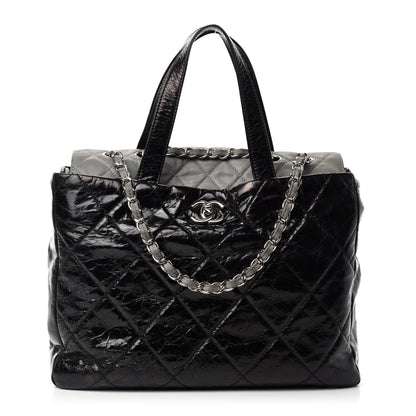 Chanel Glazed Calfskin Lambskin Quilted Portobello Tote Black Grey 1 of 10