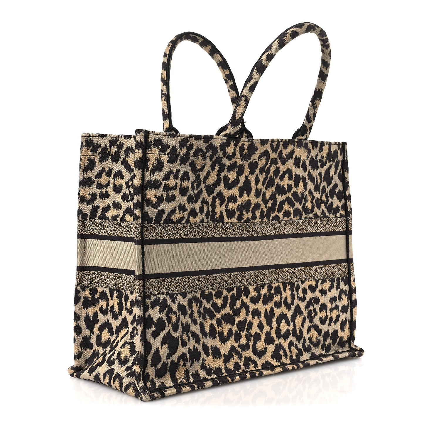 Canvas Mizza Embroidered Large Leopard Book Tote Beige
