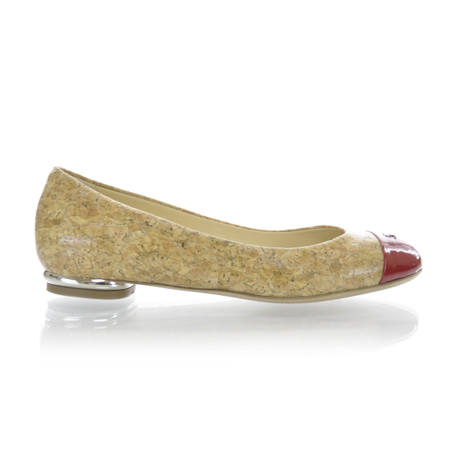 Chanel Cork Patent Cap Toe Ballet Flats 35.5 Red 6 of 7