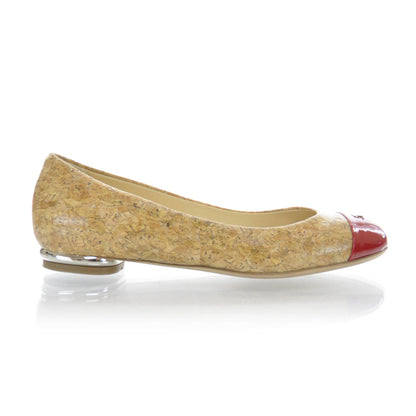 Chanel Cork Patent Cap Toe Ballet Flats 35.5 Red 6 of 7