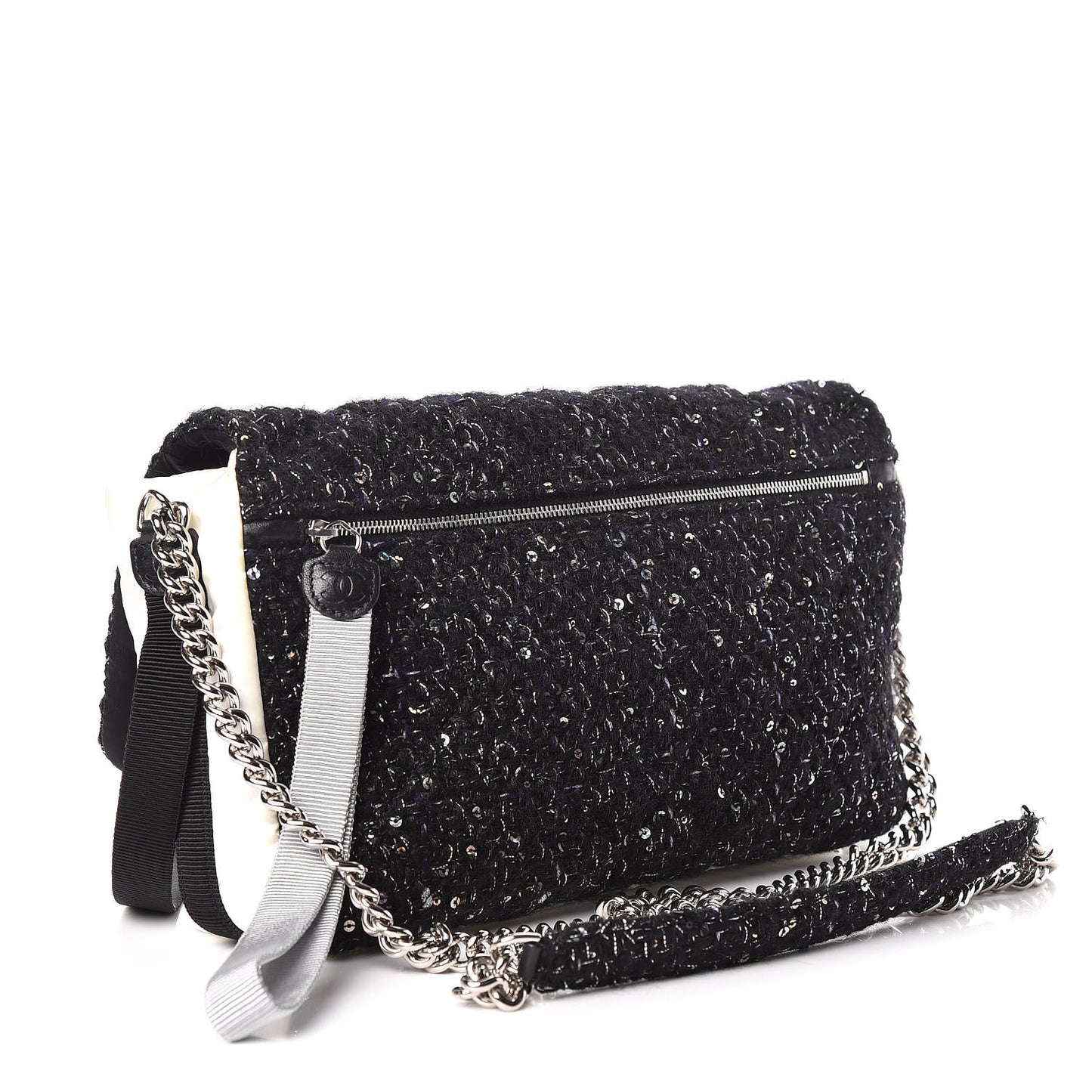 Tweed Nylon Quilted Astronaut Essentials Flap Black White