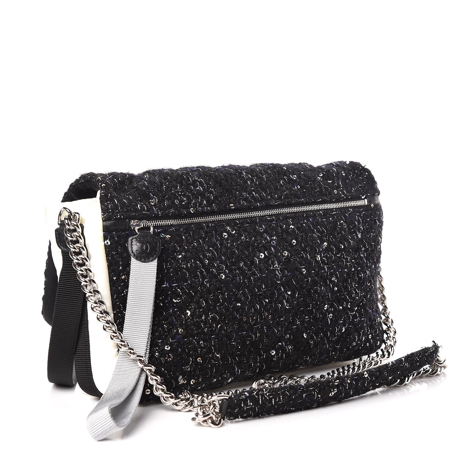 Chanel Tweed Nylon Quilted Astronaut Essentials Flap Black White 3 of 20