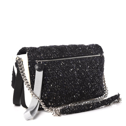 Chanel Tweed Nylon Quilted Astronaut Essentials Flap Black White 3 of 20