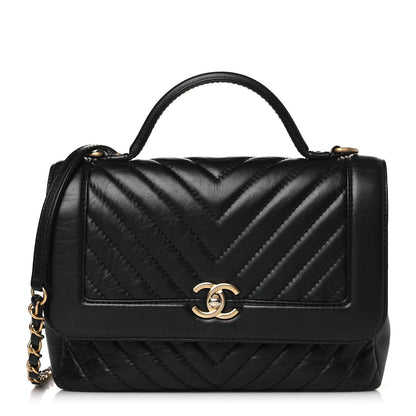 Chanel Calfskin Chevron Quilted Top Handle Flap Black 1 of 10