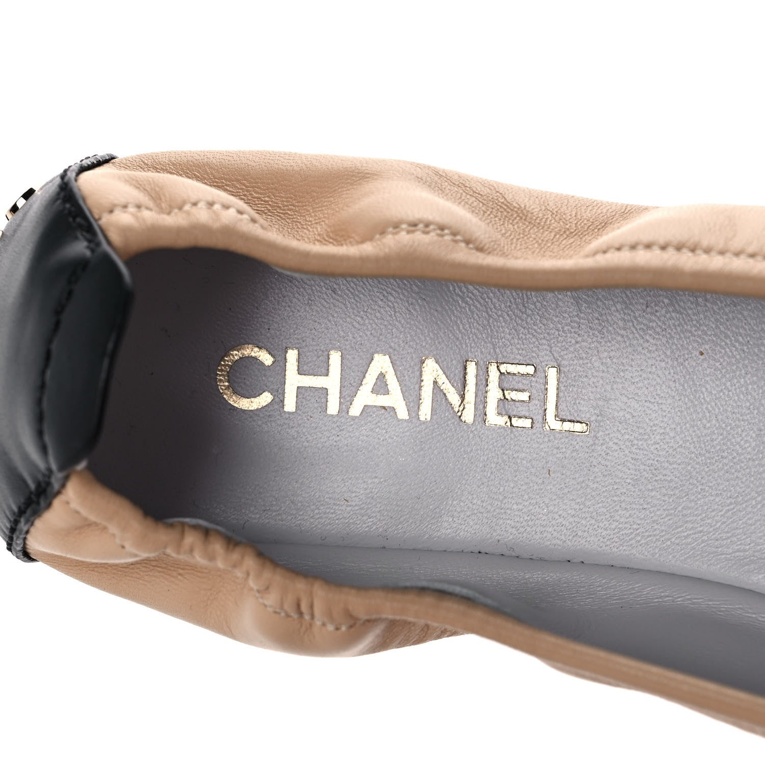 Chanel Lambskin Shiny Goatskin Calfskin Ballerina Flats 39.5 Beige Black 7 of 9