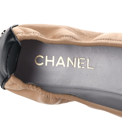 Chanel Lambskin Shiny Goatskin Calfskin Ballerina Flats 39.5 Beige Black 7 of 9