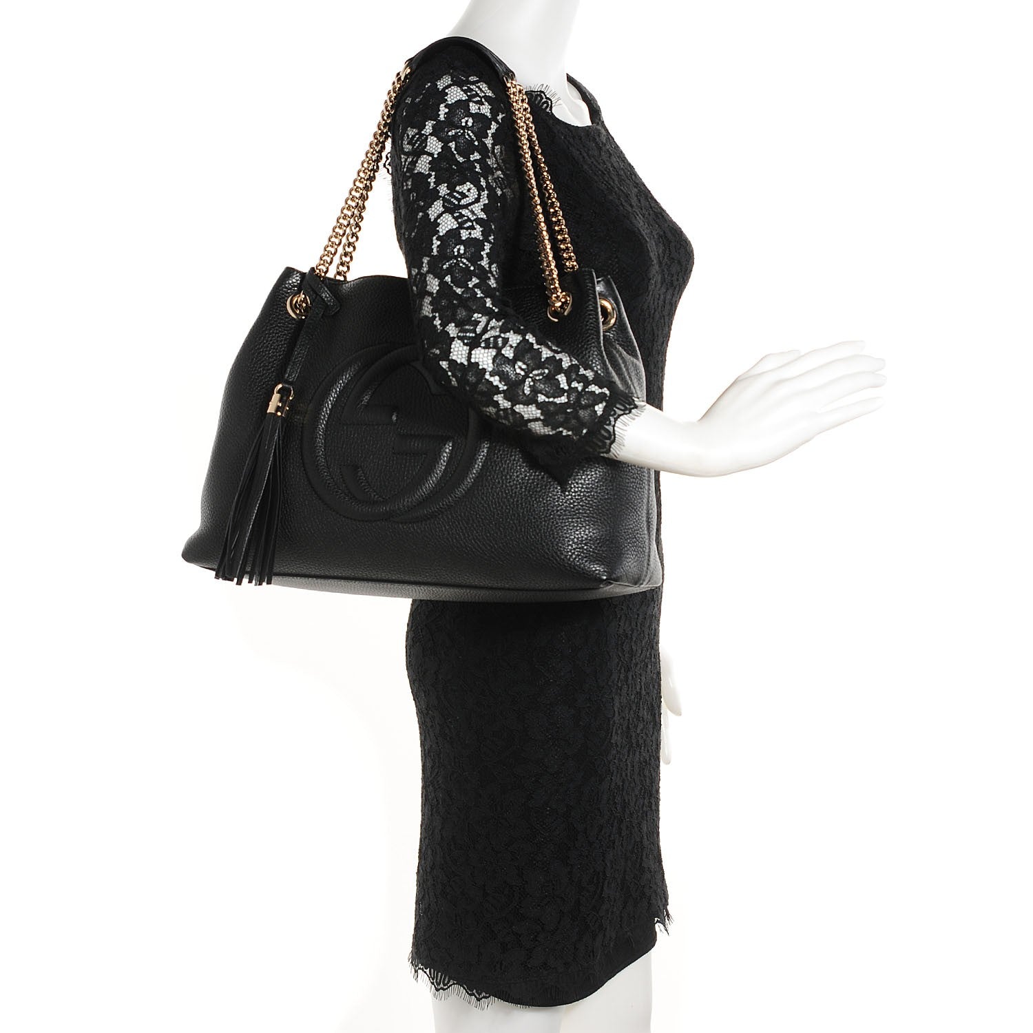 Gucci Pebbled Calfskin Medium Soho Chain Shoulder Bag Black 2 of 7