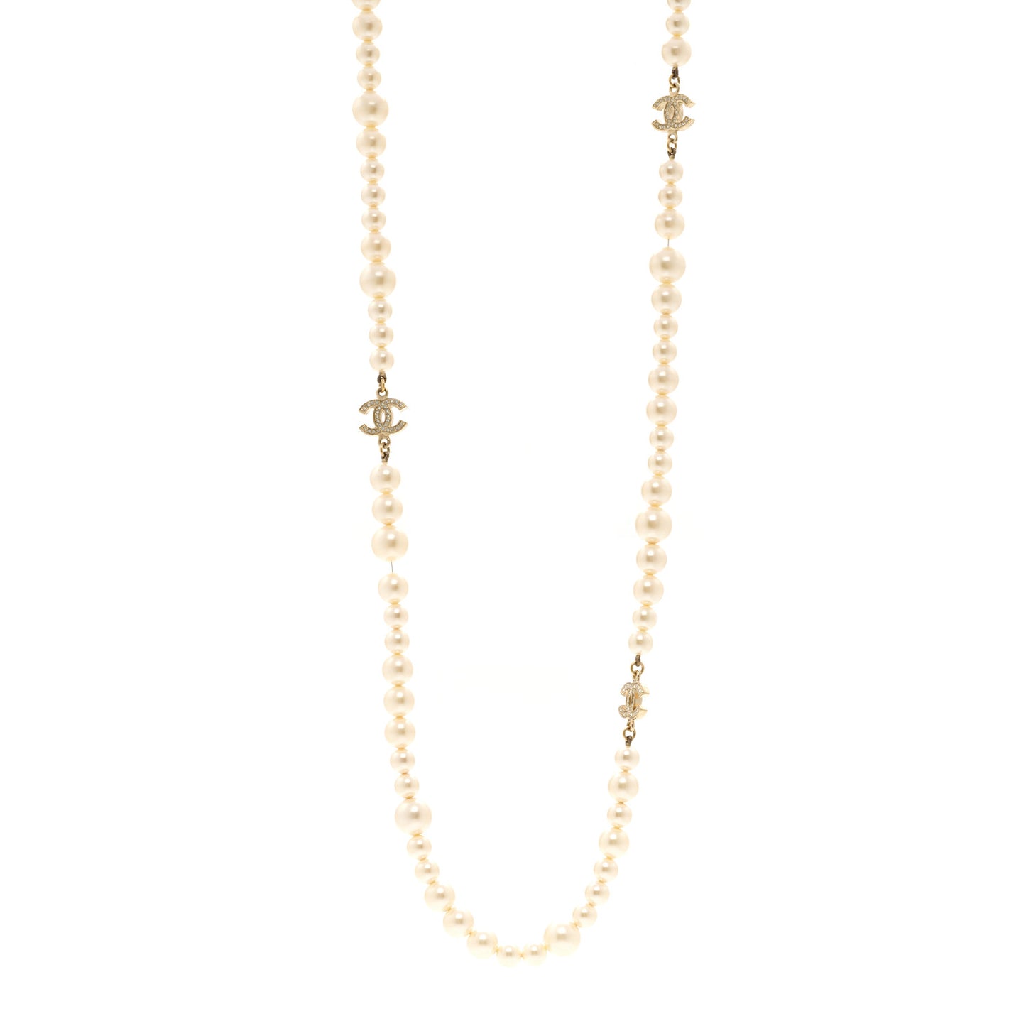 Pearl Multistrand CC Long Necklace Pearly White