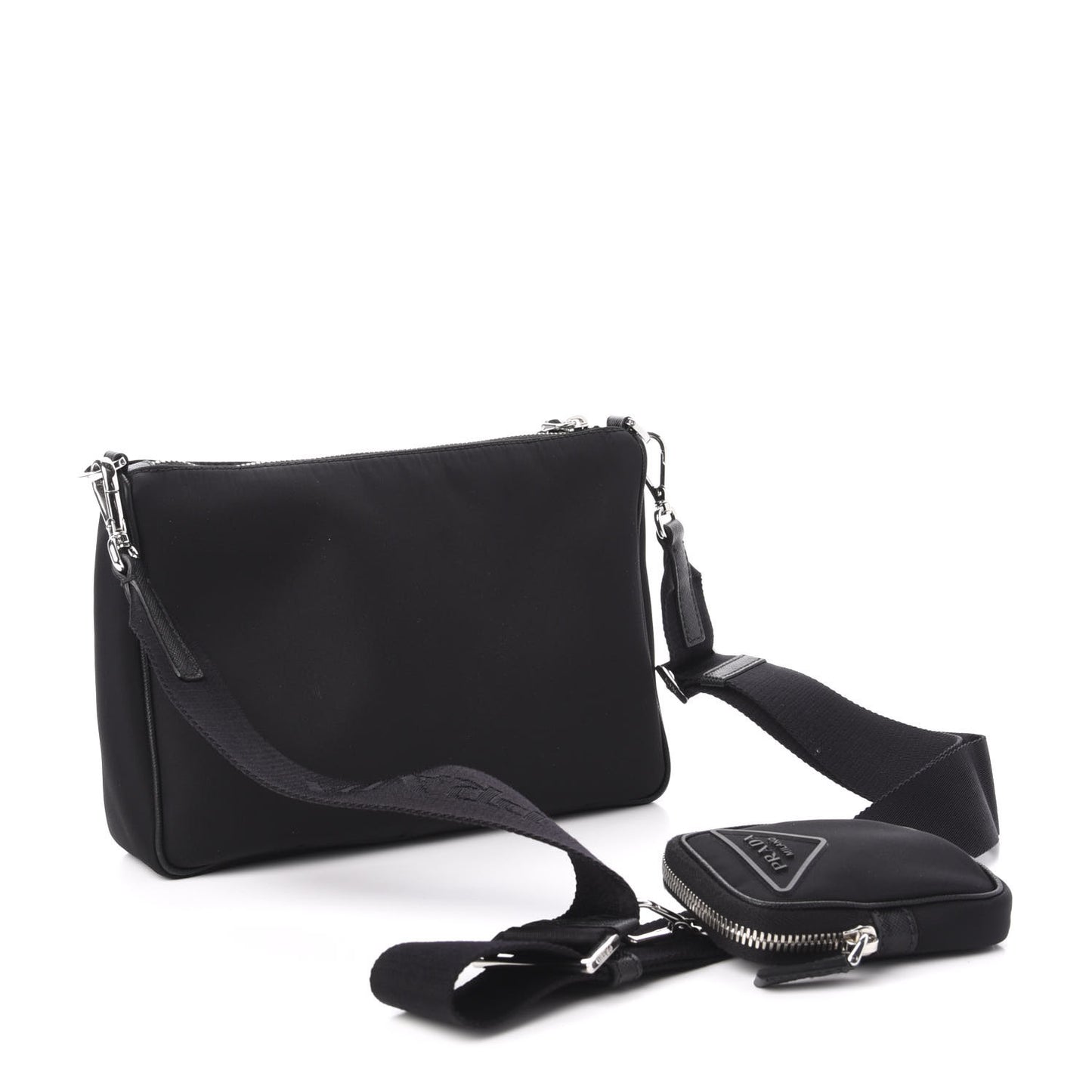 Nylon Rubber Logo Compact Crossbody Bag Black