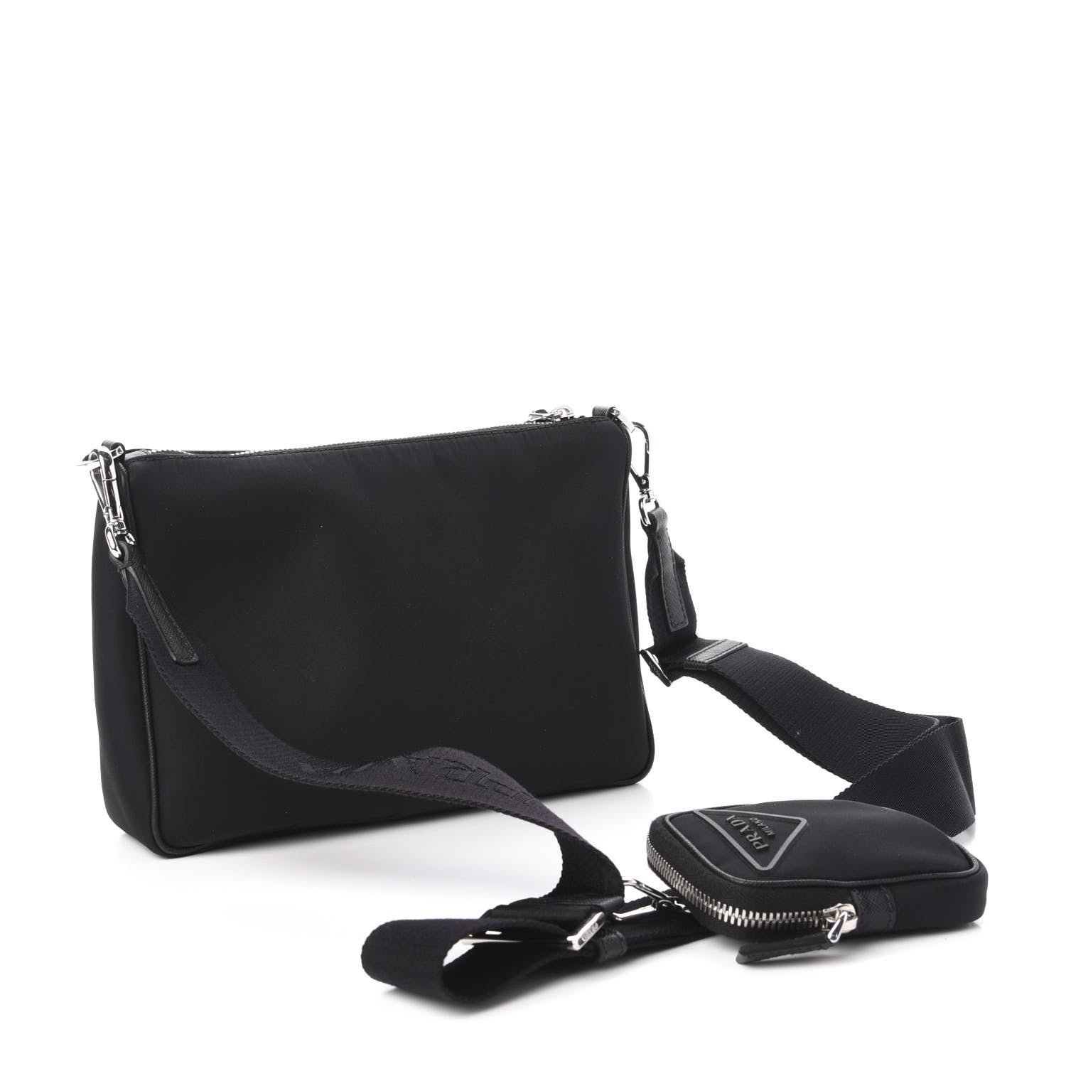 Prada Nylon Rubber Logo Compact Crossbody Bag Black 3 of 12