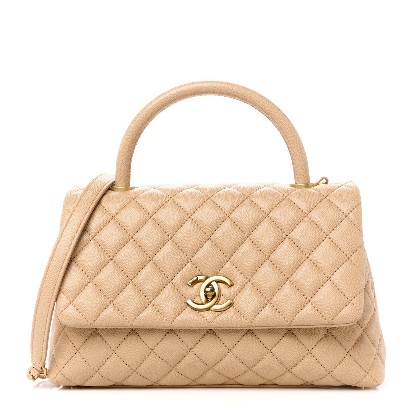 Caviar Lizard Embossed Quilted Small Coco Handle Flap Beige