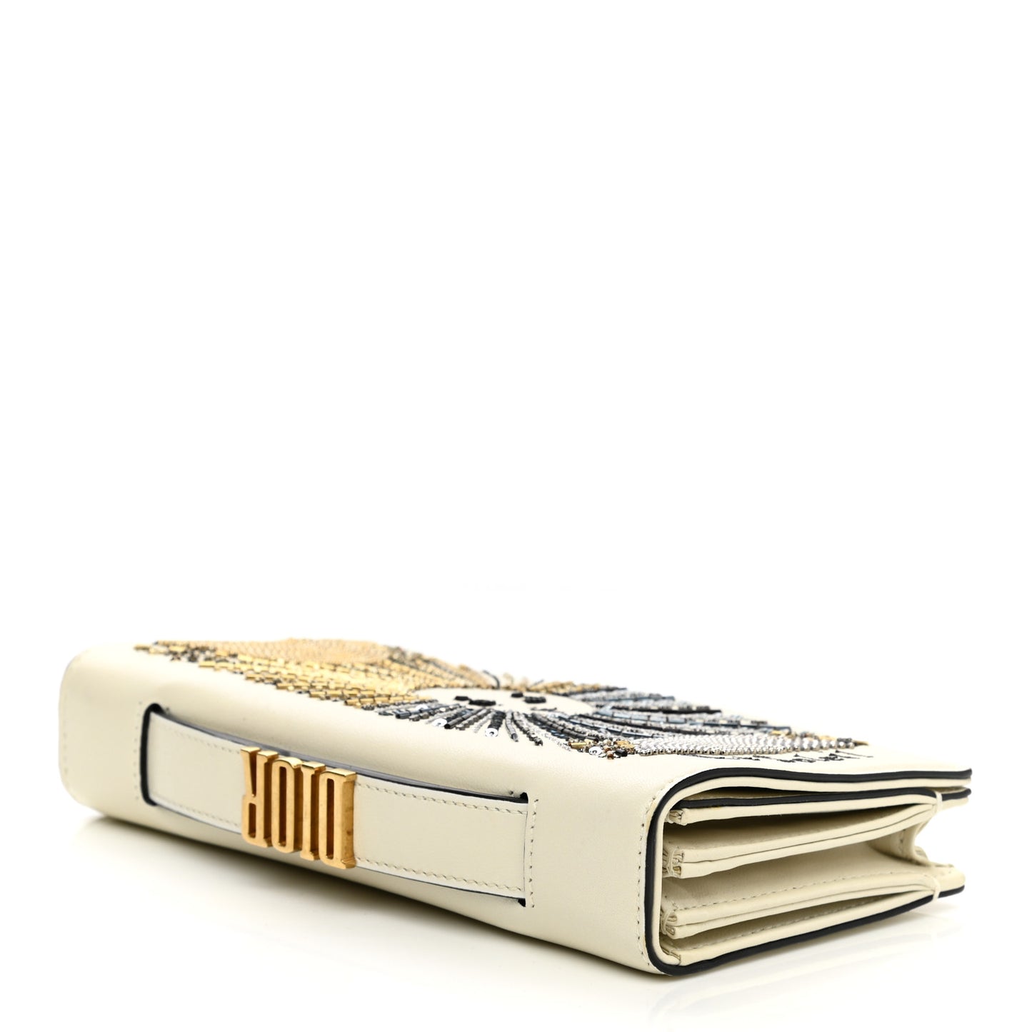 Lambskin Embroidered Le Soleil Tarot Pouch Clutch Latte
