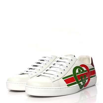 Gucci Calfskin Interlocking G Mens New Ace Sneakers 9 White Red Flame Green 3 of 9