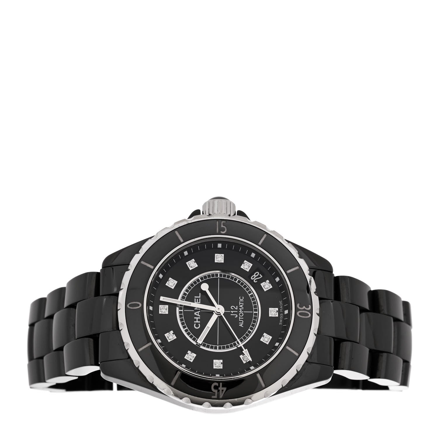 Chanel Stainless Steel Ceramic Diamond 38mm J12 Automatic Watch Black 2 of 4